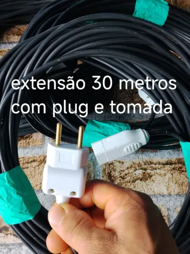 Extensão 30 metros elétrica cabo PP 2x1mm com plug e tomada 