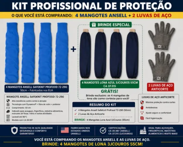KIT PROFISSIONAL ANSELL + LUVAS DE AÇO ? 4 MANGOTES + 2 LUVAS