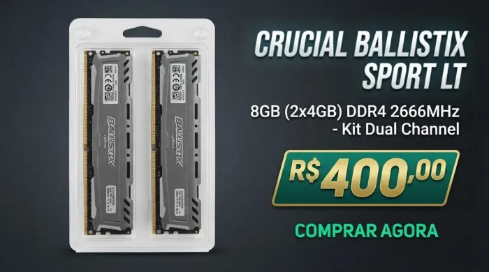Memória Crucial Ballistix Sport LT 8GB (2x4GB) DDR4 2666MHz