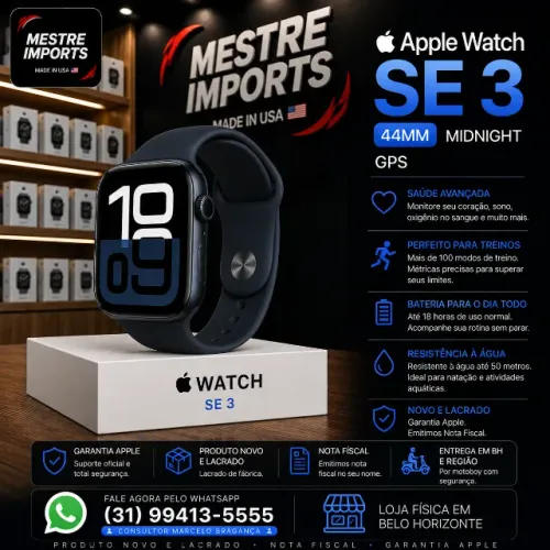 Apple Watch SE 3 44mm GPS Midnight Novo Lacrado Garantia Apple