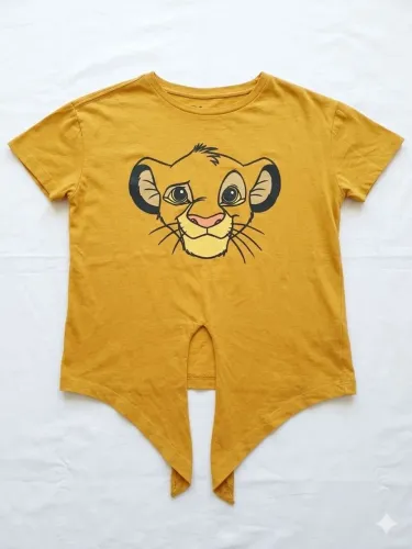 Camiseta Blusa Feminina Amarela Mostarda Disney Simba Com Nó