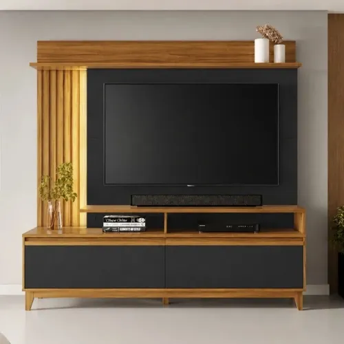 Home NT 1400 Freijó/Preto C/Detalhe Ripado e LED para TV's até 60 Polegadas Larg. 1.83m