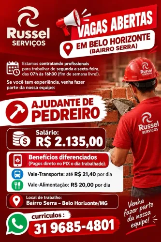 VAGA DE AJUDANTE DE PEDREIRO