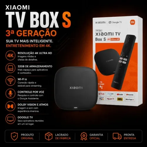 Xiaomi TV Box S 3ª Geração 4K com Google TV e Controle de Voz