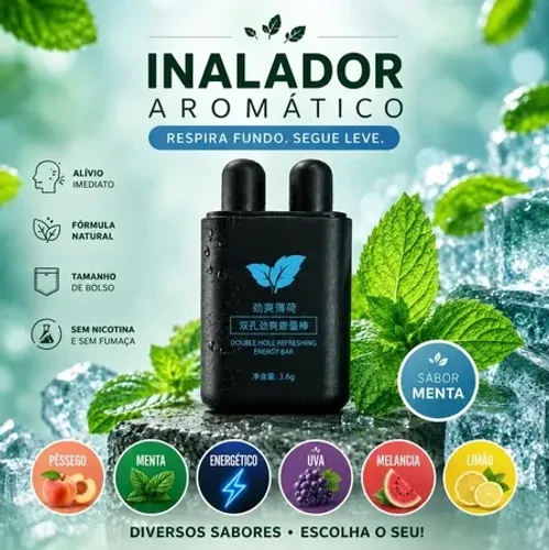 Inalador Nasal Aromático Refrescância Instantânea e Longa Duração Varios Sabores