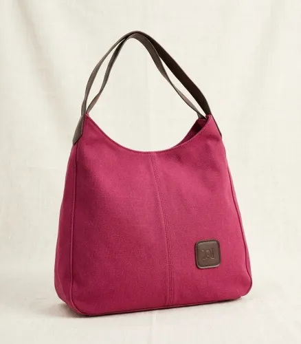 Bolsa lona rosa com alça em courino