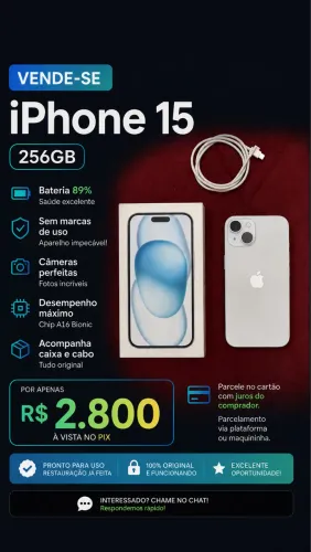 IPHONE 15 AZUL | SEM MARCAS DE USO | BATERIA 89%
