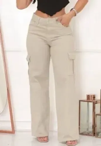 Calça cargo jeans bege - 40/42