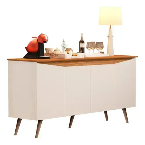 Buffet Aparador Encanto 4Pts Off White Nature Maria Moveis - Entrega Rápida! 