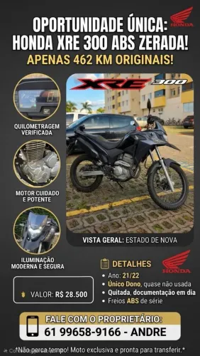 Vendo XRE 300 Nova, apenas 462km rodado