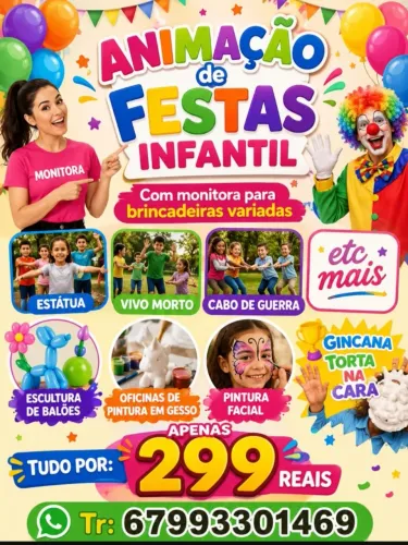 Recreação gincanas pintura facial oficinas pintura em gesso pulseiras torta na cara etc
