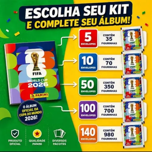 KIT COM 10 ENVELOPES (70 CROMOS) - COPA DO MUNDO FIFA 2026
