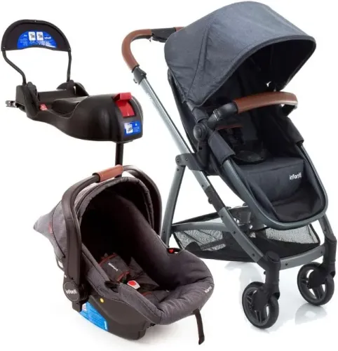 Carrinho, bebê conforto, base. Travel System. Infanti Epic Lite. Grey Vintage. Isofix.