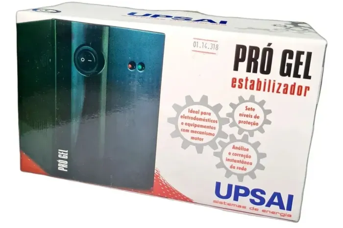 Estabilizador Upsai Pró Gel 3 1500VA 120v Preto 3 Tomadas Reduz Consumo