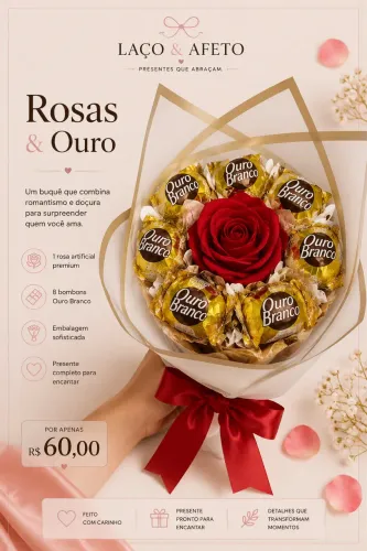 Buquê de flor com ouro branco dia dos namorados