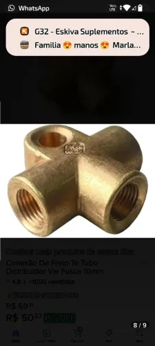 Conector T 3 Vias 10mm 3/16 Latao Tubo Mangueira Freio