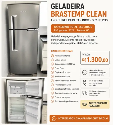 Geladeira Brastemp Clean Frost Free Duplex Inox 352 Litros