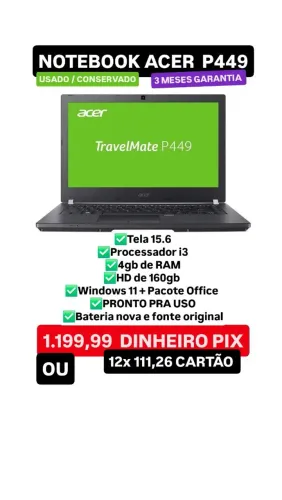 Notebook Acer TravelMate i3  + Garantia