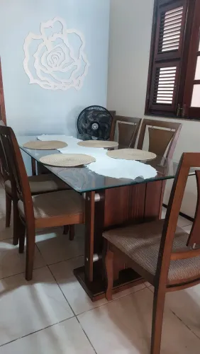 Jogo de Mesa de Jantar com 6 Cadeiras e Tampo de Vidro