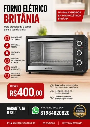Forno elétrico Britânia R$:400