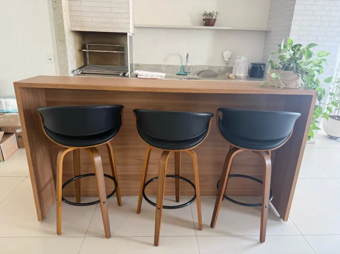 Bancada gourmet 2 metros em mdf com 3 banquetas