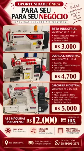 Kit com 3 - Máquina de Costura Industriais - Impecáveis