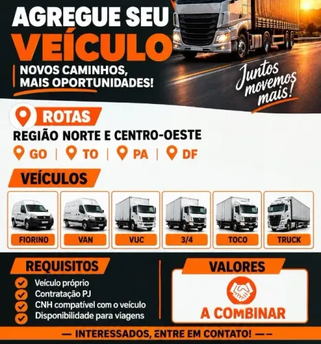 Vaga / Parceria para Motoristas - Fretes e Entregas Goiânia