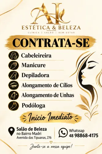 Vaga de Cabeleireira, Manicure e Pedicure, Alongamento de Unhas e Cilios, Depiladora
