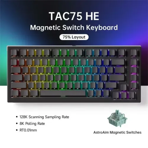 Teclado Gamer Magnetico Akko TAC 75 rapid trigger 0.01MM, 8k polling Rate com fio
