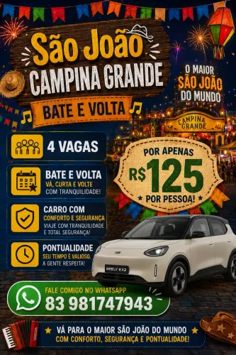 BATE E VOLTA SÃO JOÃO CAMPINA GRANDE - CONFORTO E SEGURANÇA! 
