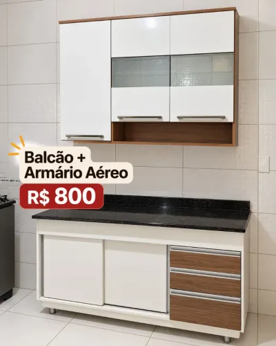 Armário aéreo + balcão com pedra de granito