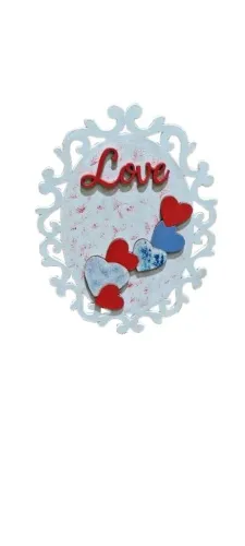 Enfeite Decorativo artesanal em MDF com apliques em relevo- Tema Love
