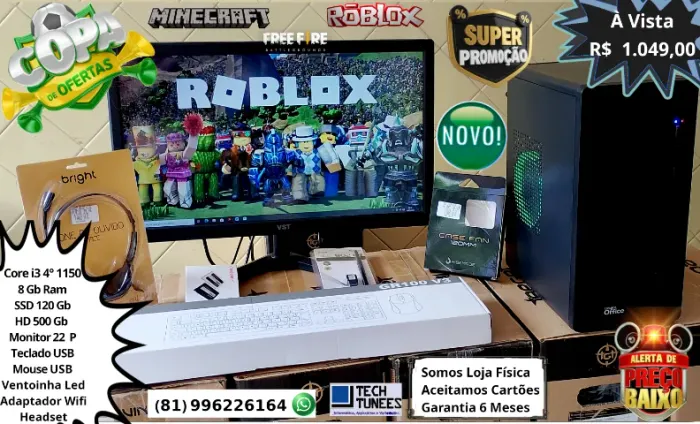 Promoção - PC Computador - Core i3, Core i5 (8 Gb Ram-SSD 120, HD 500 - Monitor 22