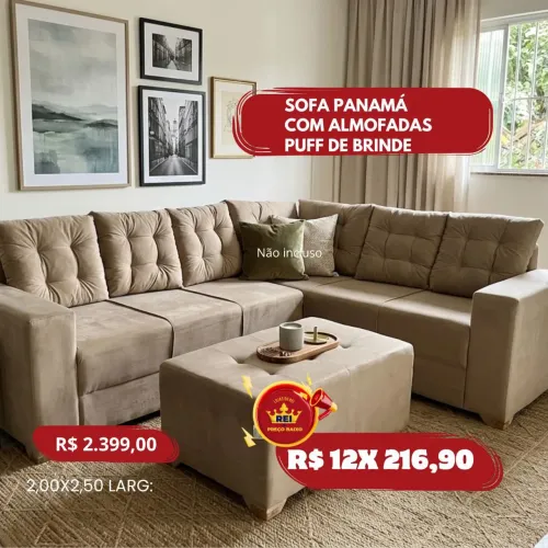 PROMOÇÃO URGENTE - Sofá de Canto GIGANTE Panamá Bege por apenas 12x R$216,90