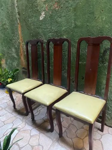 Cadeiras madeira maciça + acento courino