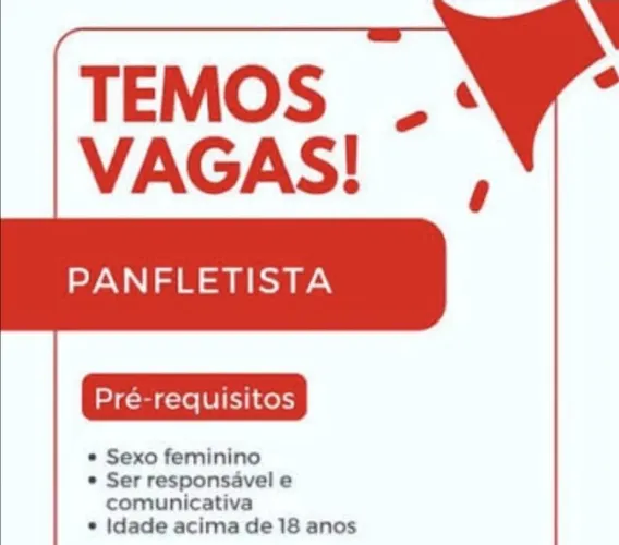 Recrutamos Panfletista com experiência
