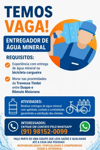 VAGA PARA ENTREGADOR DE ÁGUA MINERAL