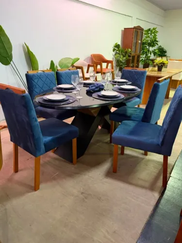 Conjunto Mesa oval tempo de vidro 1,80x0,90