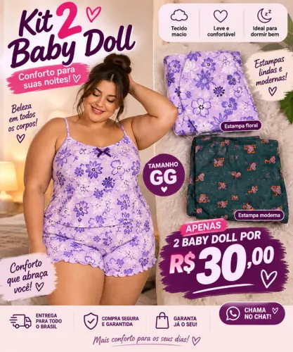 Kit 2 Baby Doll Feminino - Tamanho GG | 2 Estampas | R$ 30,00