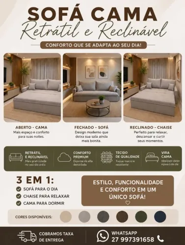 Sofá cama Reclinável (2.00mts) R$1.499,99 à vista! Contato WhatsApp *
