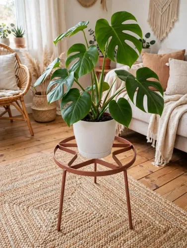 Suporte para Plantas de Ferro Redondo com Design de Estrela