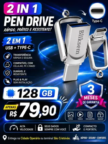 Pendrive 2 em 1 128 GB