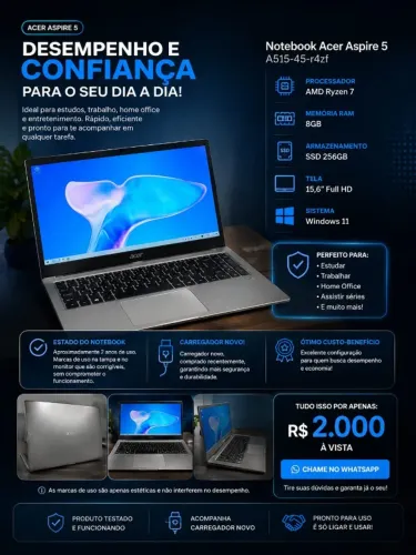 Notebook Acer Aspire 5 (Modelo A515-45-R4ZF) - Excelente Desempenho!