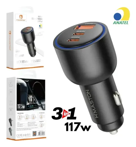 Carregador Veicular Turbo 3 em 1 