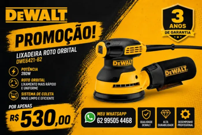 Lixadeira Roto Orbital DeWALT DWE6421-B2 280W - 3 Anos de Garantia - Promoção R$ 530