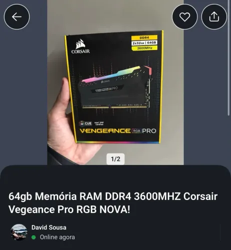 Memoria ram ddr4 64gb corsair vegeance rgb 3600mhz