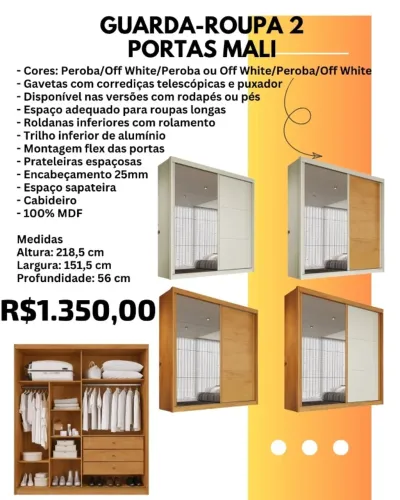 Guarda-roupa 2 portas c/espelho (Pague na entrega)