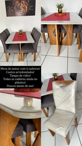 Mesa com 4 cadeiras nova tampo de vidro