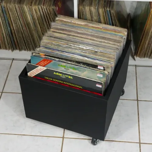 Móvel Organizador para Discos de Vinil com Rodinhas Preto