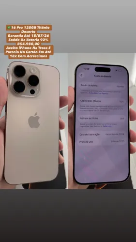 iPhone 16 Pro 128GB Titânio Deserto ( Garantia Até 15/07/26 ) Usado
